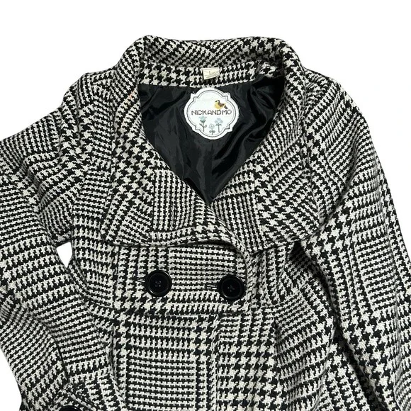 Nick & Mo Black White Houndstooth Peacoat Jacket Women's Medium Double Breasted - Picture 4 of 16